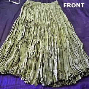 SKIRT, 100% SILK, OLIVE, SIZE 3X, ELASTIC WAIST, IN MANY TINY PLEATS, BLOOMINGDA